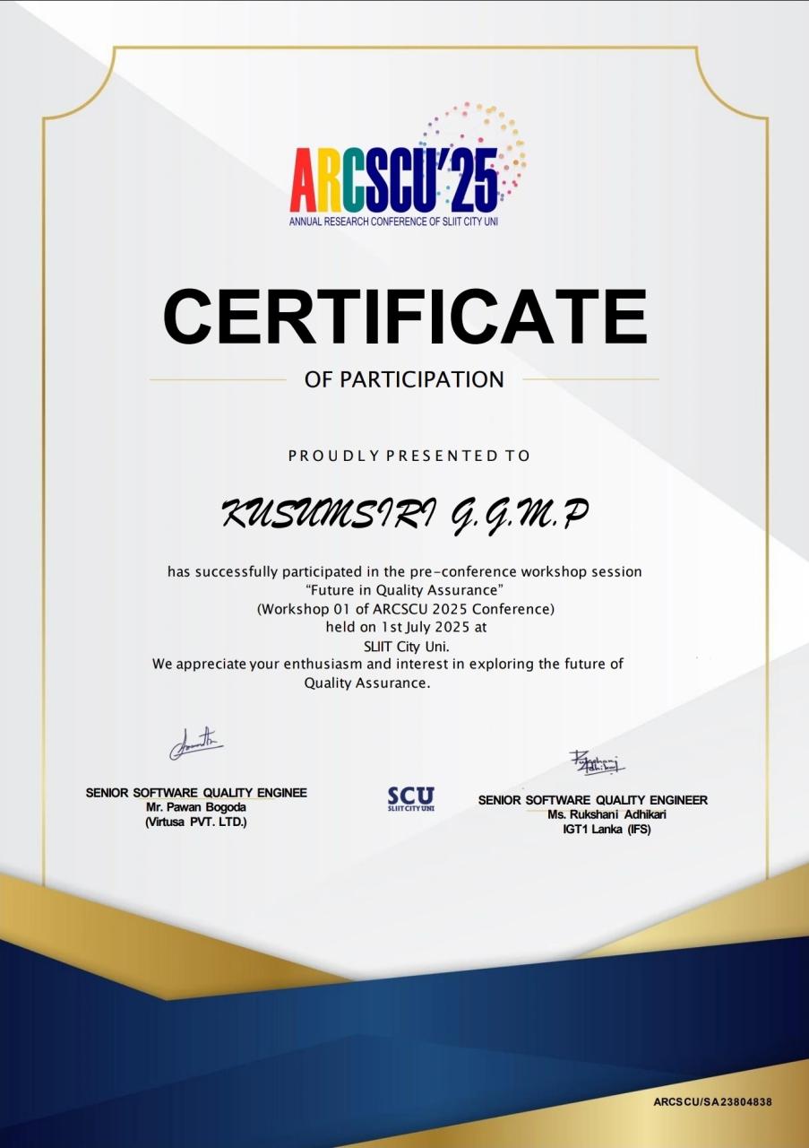 Quality Assurance Certificate